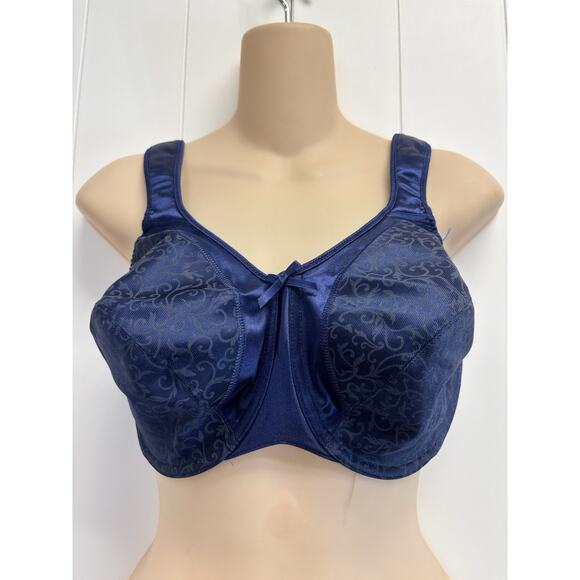 Bali Floral Embossed Bra 34DDD Blue Underwire Full Figure Unpadded Essential - Picture 1 of 8